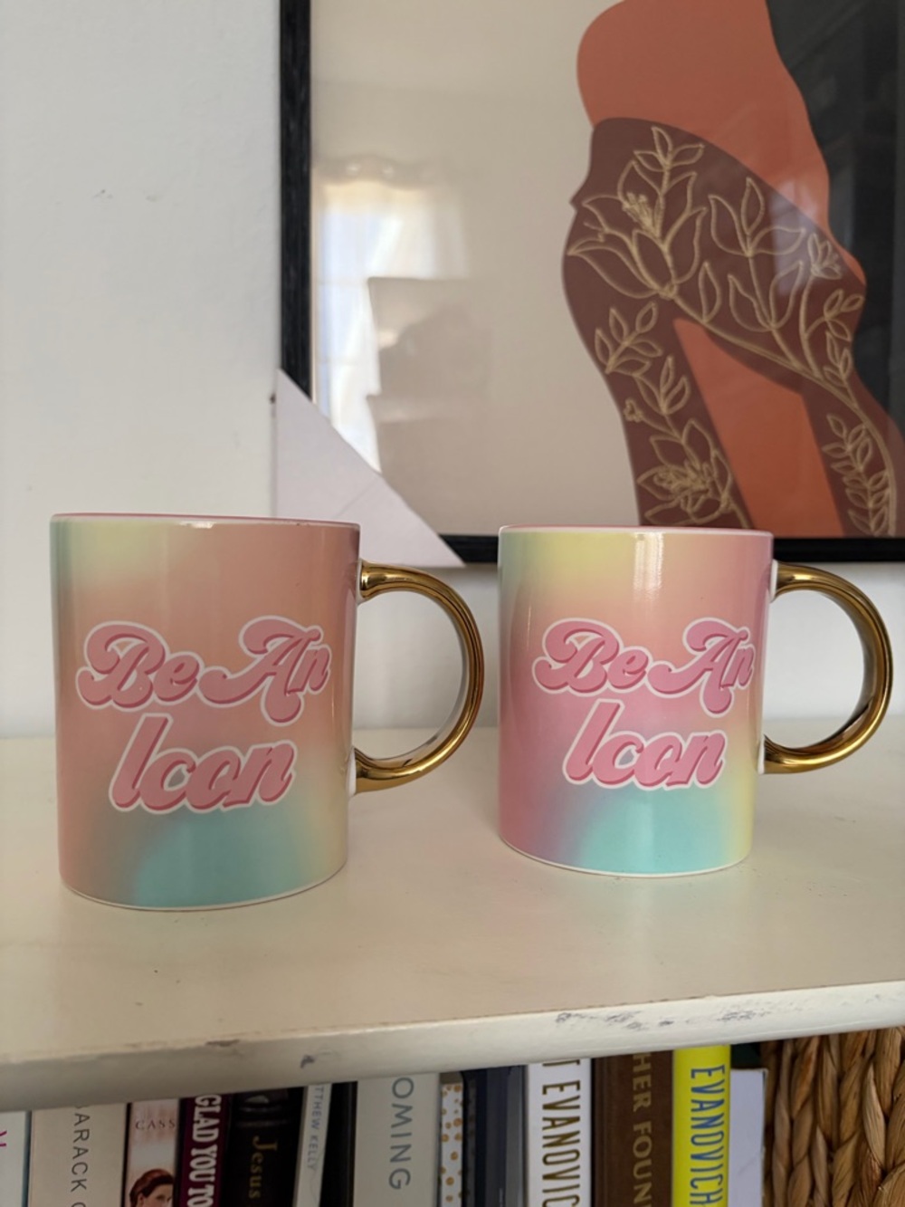Set of 2- Paris Hilton Pastel Gradient "Be An Icon" Mug Set with Gold Handles